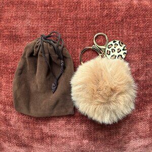 New POM POM LEOPARD Bag Charm Tan Gold Tone Hardware